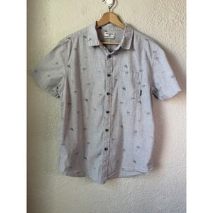 Billabong Mens Gray Palm Tree Print Short Sleeve Cotton Blend Button Down Shirt